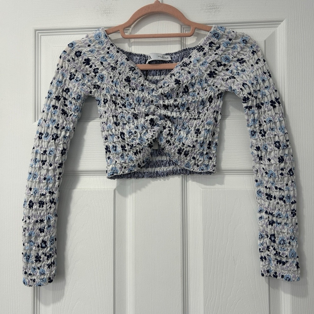 ZARA Smocked Cutout Crop Top Floral Long Sleeve Cottagecore Y2K Coquette Small